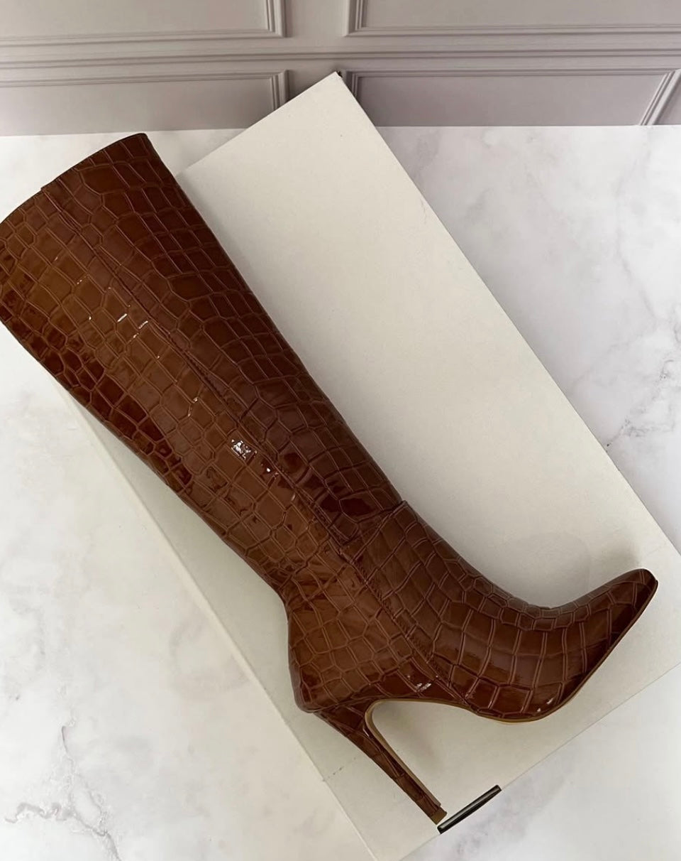 Bota croco charol café