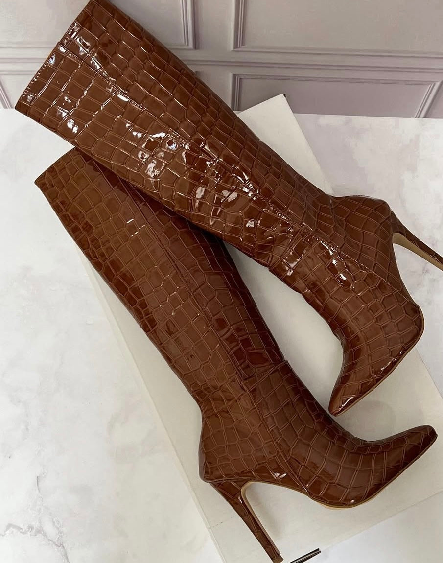 Bota croco charol café