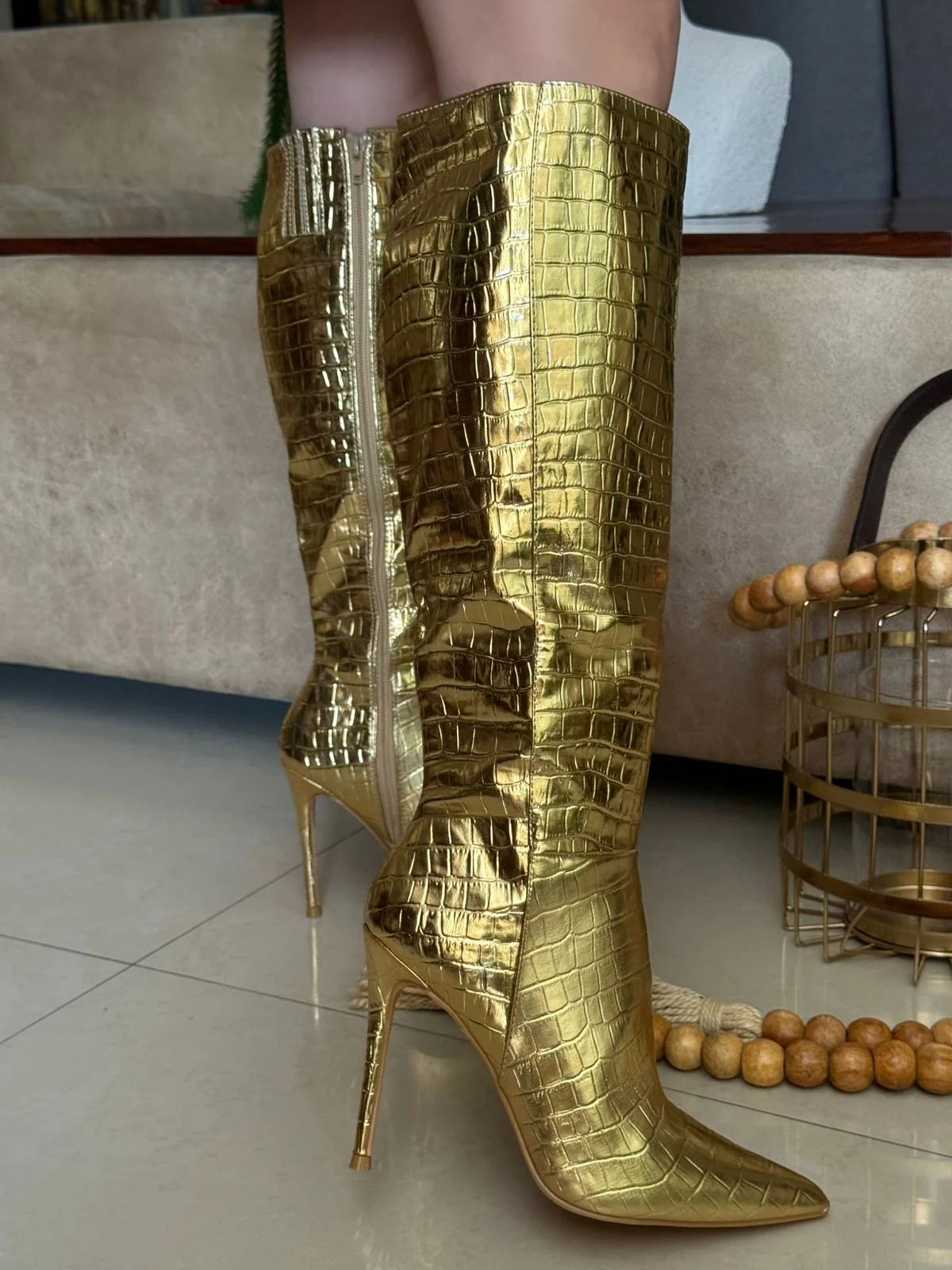 Botas croco doradas a la rodilla