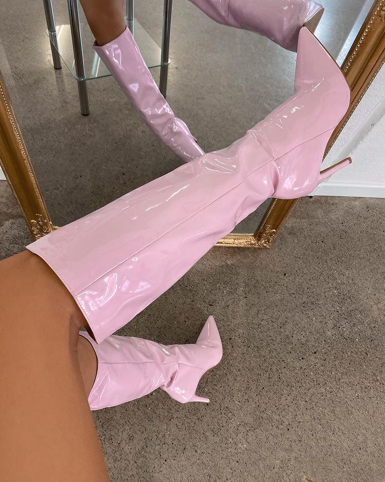 Bota charol rosa tacón de aguja